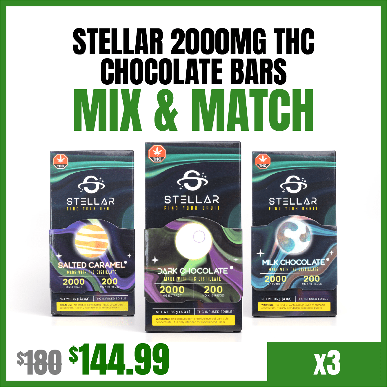 Stellar 2000mg THC Chocolate Bars Mix & Match